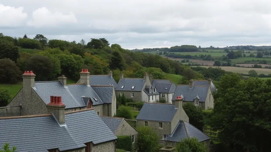 Le bourg en granit, sous le ciel changeant du Morbihan intérieur.